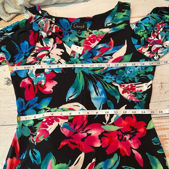 Connected Petite Dark Floral Tropical Cold-Shoulder Maxi Dress Size 6 Petite - Picture 8 of 10
